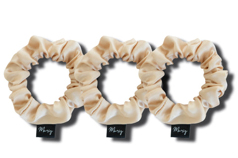 Champagne Silk Midi Scrunchies — Set of 3