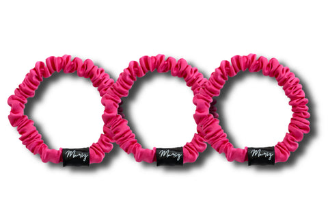 Harmony Pink Silk Skinny Scrunchies — Set of 3