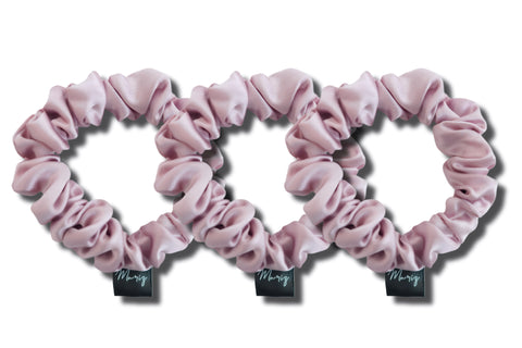 Rosé Pink Silk Midi Scrunchies — Set of 3