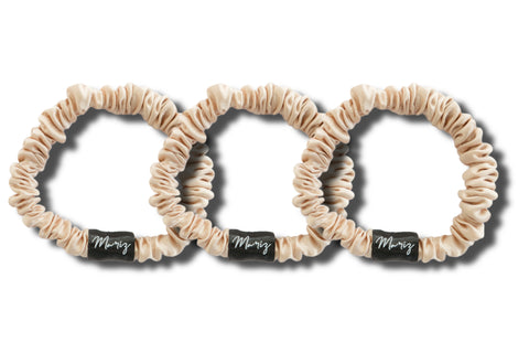 Champagne Silk Skinny Scrunchies — Set of 3