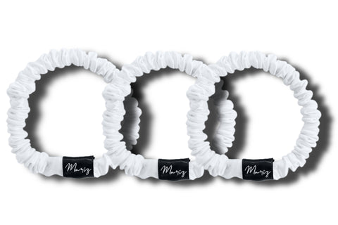 Ivory Silk Skinny Scrunchies — Set of 3