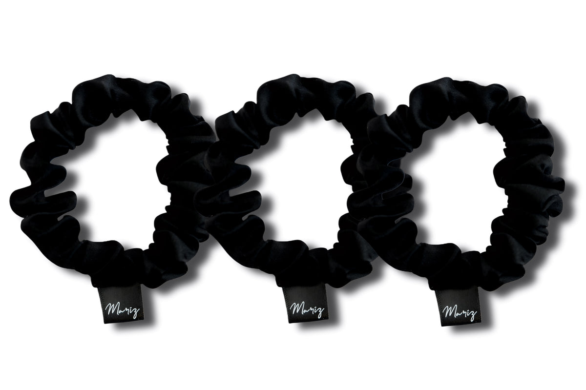 BAREFOOT DREAMS LUXECHIC AND SILK SCRUNCHIE SET Black NEW MSRP $45 Black Ultra-Skinny Silk Scrunchies (Set of 5) main image 4
