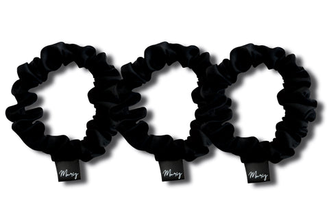 Black Silk Midi Scrunchies — Set of 3