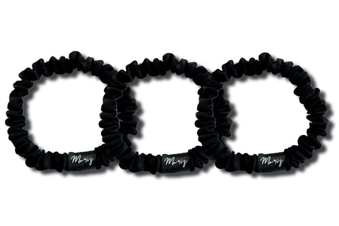 Black Silk Skinny Scrunchies — Set of 3